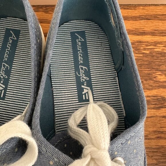 American Eagle Polka Dot Canvas Tennis Shoes Blue Medium Width Sz 8.5 - Picture 3 of 5